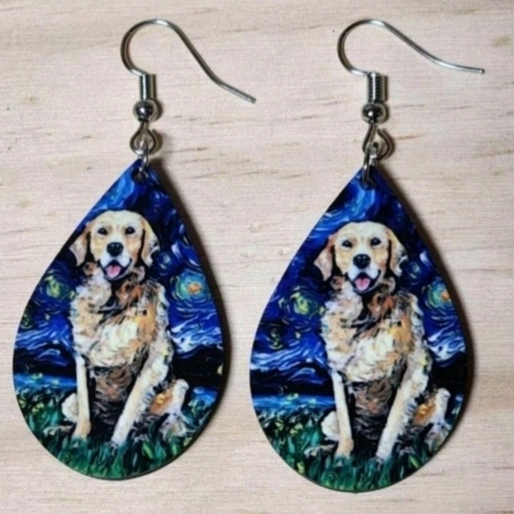Handmade Golden Retriever Dangle Earrings New